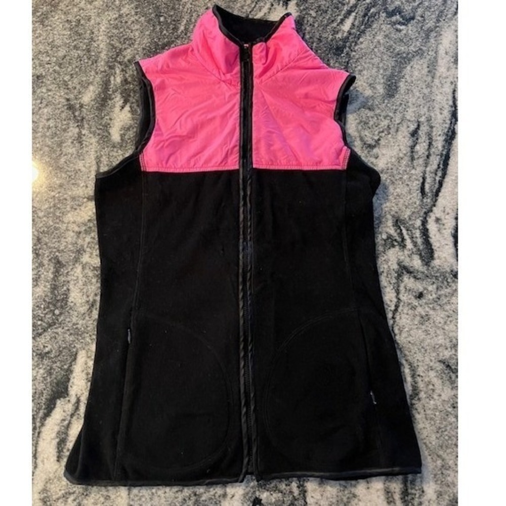 VSX Sport Fleece Vest Women XS Black Pink Colorblock Full Zip Mock Neck Pockets
